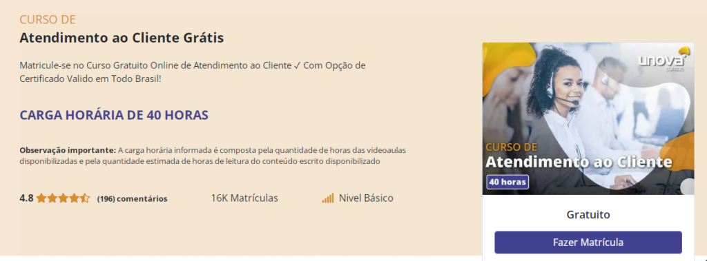 Curso gratuito de atendimento ao cliente