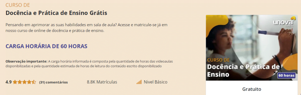 Curso online grátis de docência e prática de ensino 2024 1 Curso online grátis de docência e prática de ensino