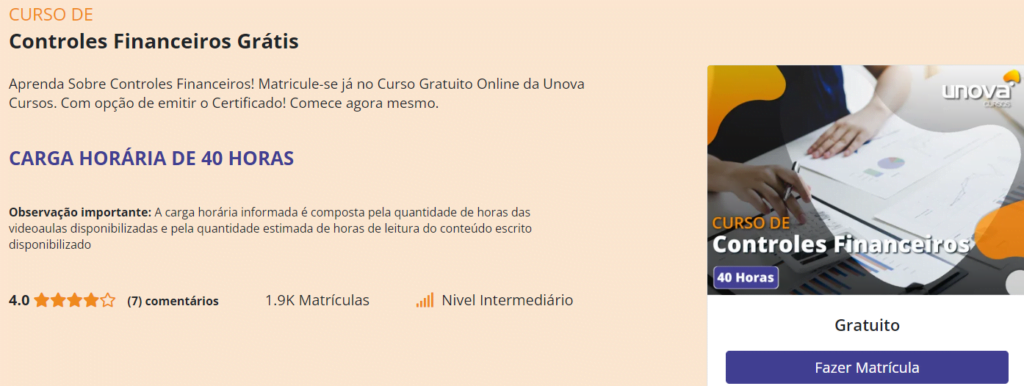Curso grátis de controle financeiro: online e com certificado 1 Curso grátis de controle financeiro