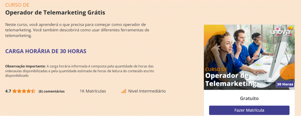 Curso grátis de operador de telemarketing