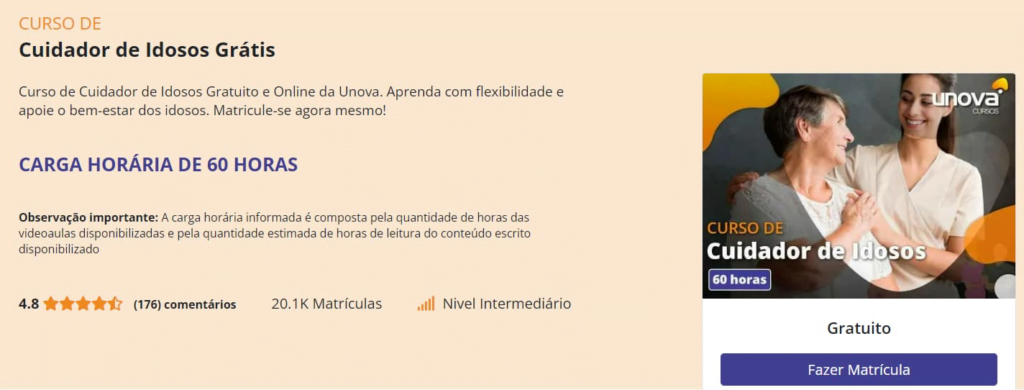 Curso online de cuidador de idosos grátis