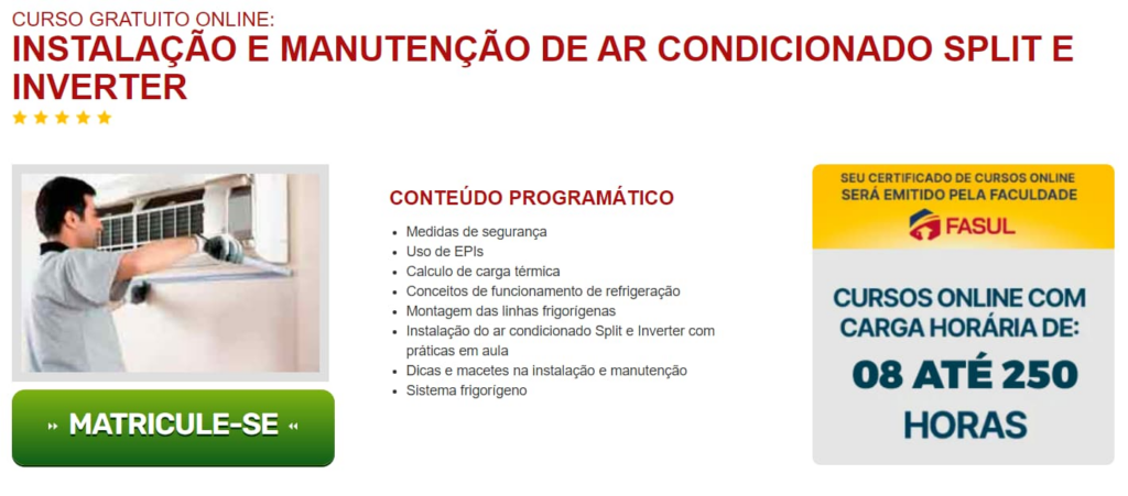 Curso de instalação e manutenção de ar condicionado gratuito: inscreva-se já 1 Curso de instalação e manutenção de ar condicionado