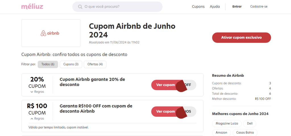 Cupom de desconto no Airbnb