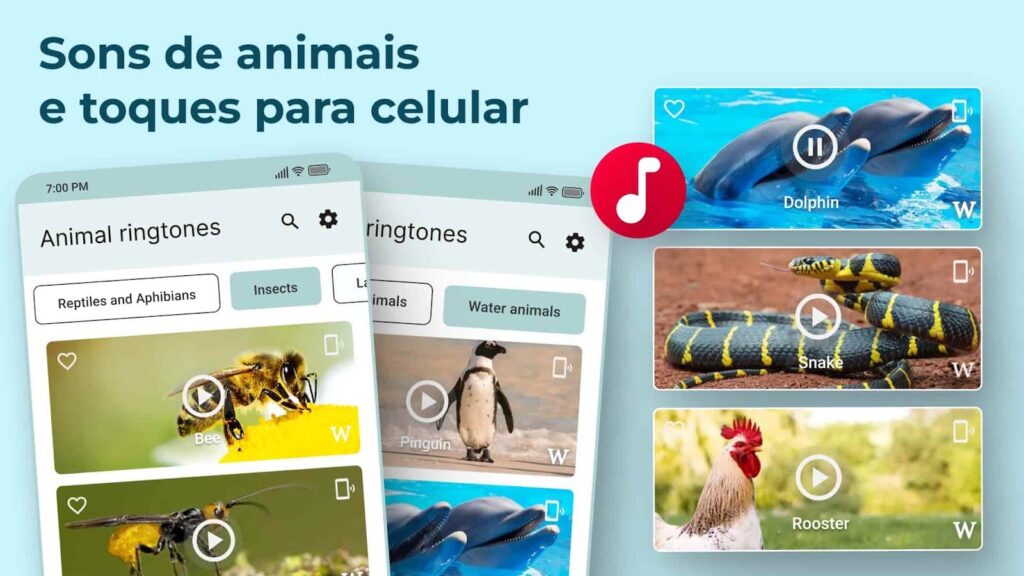 Aplicativo gratuito para colocar sons dos animais como toque ou alarme 3 Sons dos animais