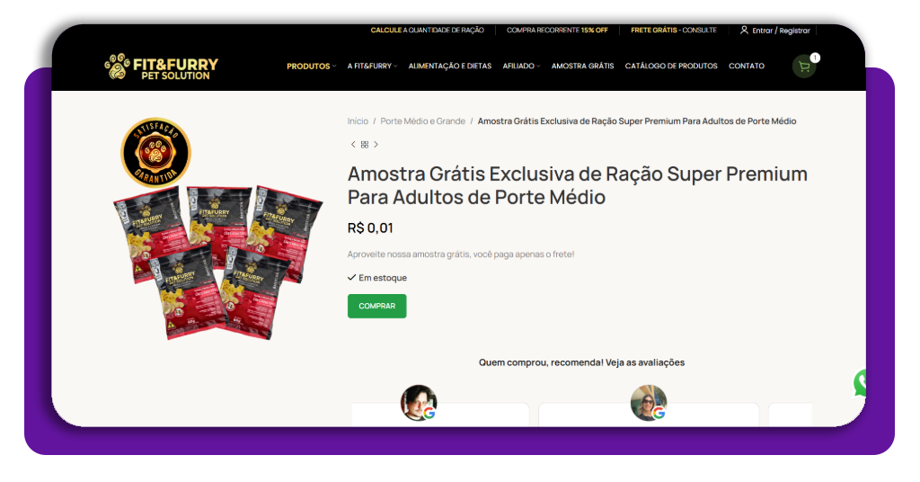 Passo 2 para conseguir amostra de ração grátis
