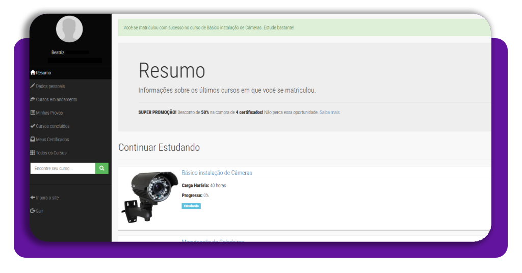 Área de interesse do curso de instalação de câmeras na plataforma UP Cursos